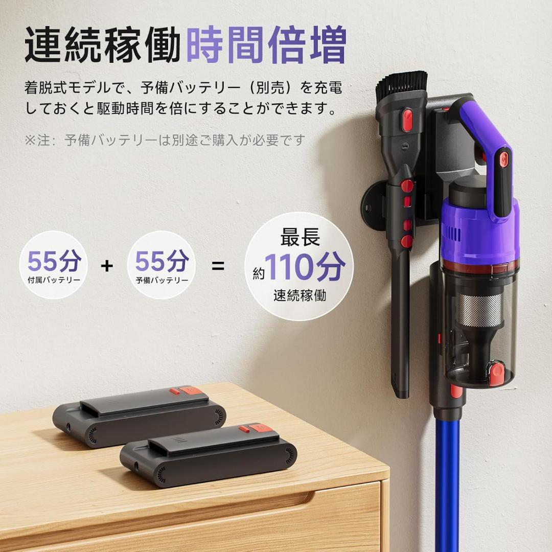 掃除機 コードレス 【2025爆進化！58kPa強力吸引・自立式・55分連続稼働