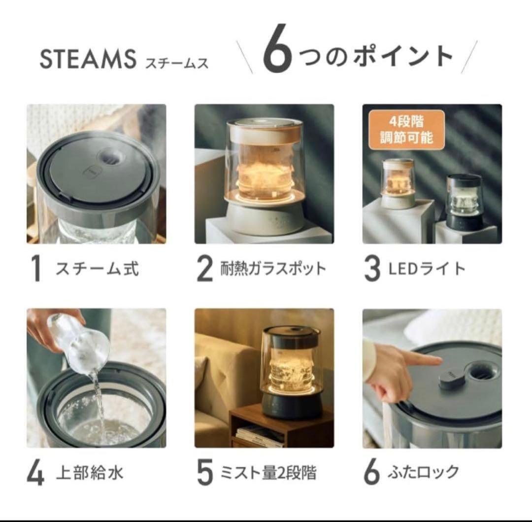 QUADS ガラス　スチーム加湿器　グレー　クワッズ GLASS 新品未使用