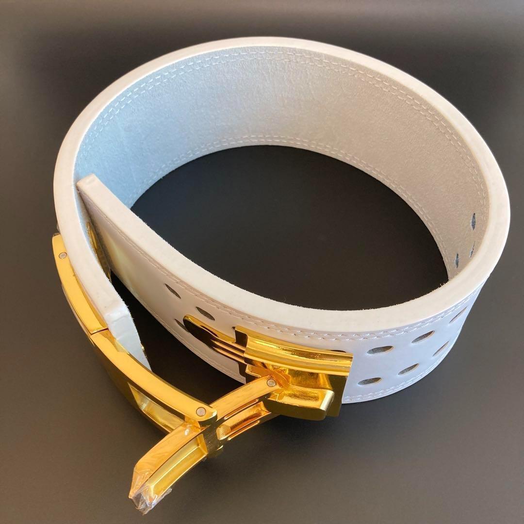 パワーベルト 本革 レバーアクション XLsize 可変式 WHITE/GOLD