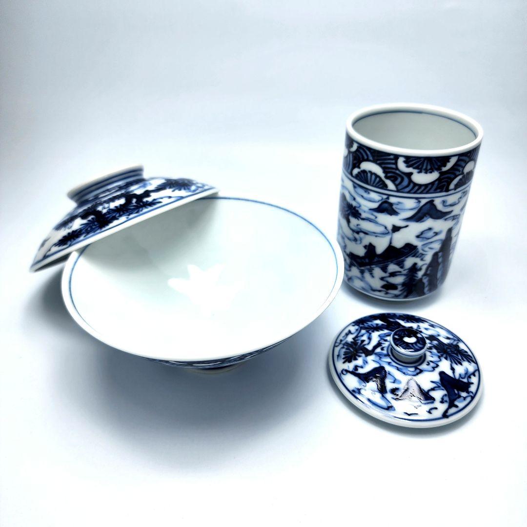 睦揃 飯椀 湯呑 清水焼 染付山水絵 平安京泉