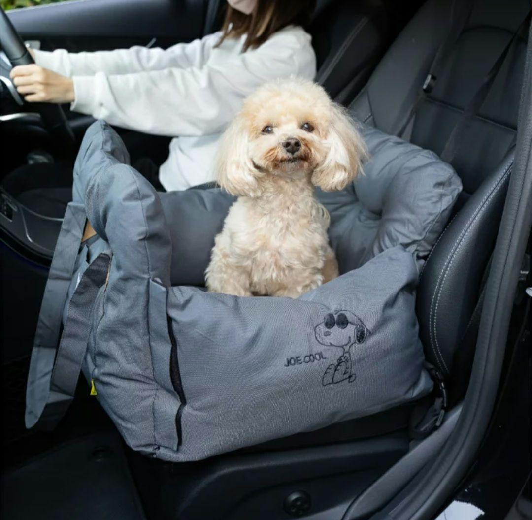 スヌーピー　ドライブキャリーベッド　犬用カーシート ペットベッド　グレー