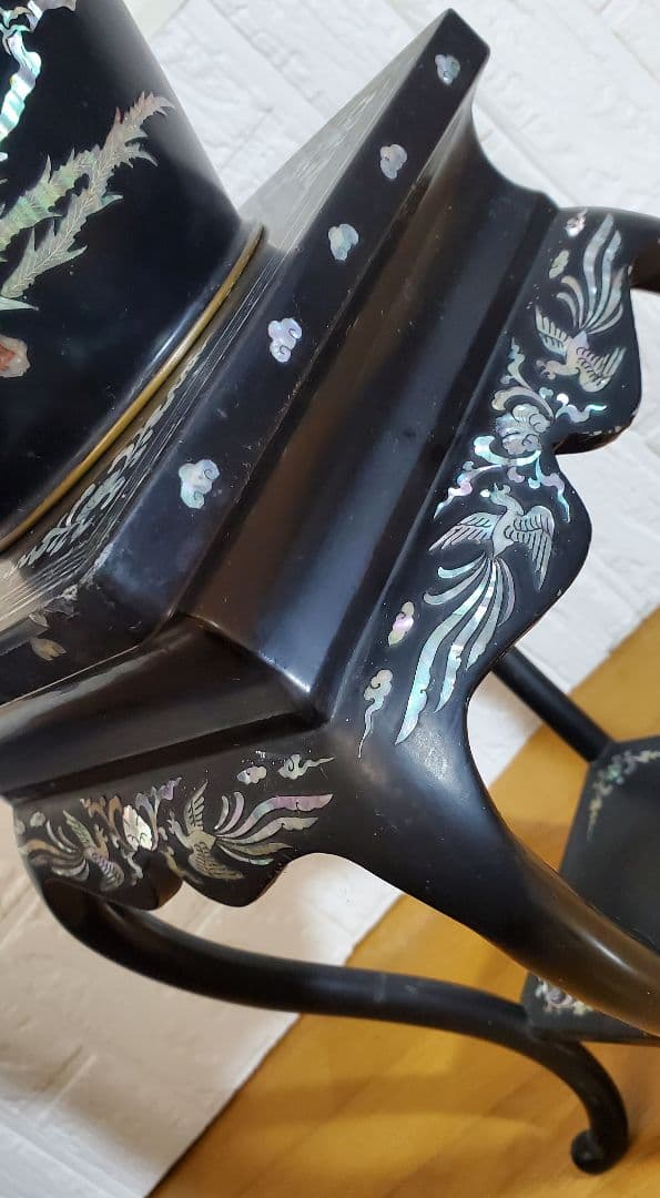 螺鈿細工　 花瓶 花台 セット　 鳳凰 　 漆器　 伝統工芸 韓国 　飾り壺