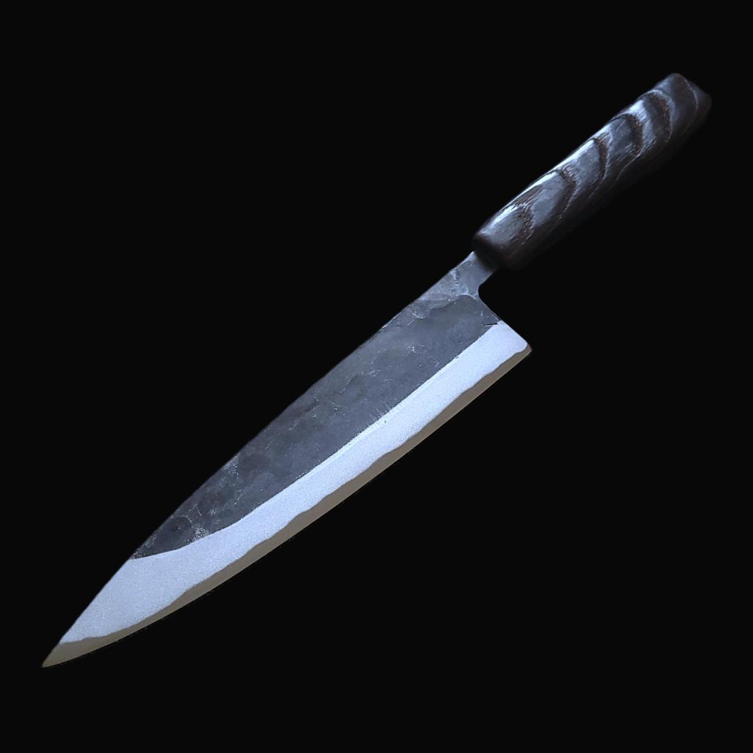 【1点物】青紙２号 黒打 厚刃包丁 210㎜ G9392 焼栗柄 手作り 月光作