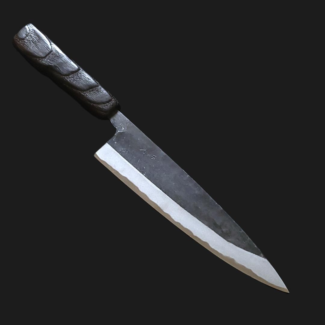 【1点物】青紙２号 黒打 厚刃包丁 210㎜ G9392 焼栗柄 手作り 月光作