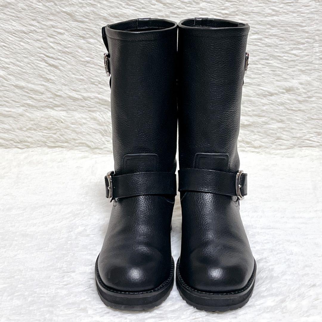 【極美品】ルタロン ミドル丈 ブーツ 22.5 エンジニア 黒 シボ感 金具