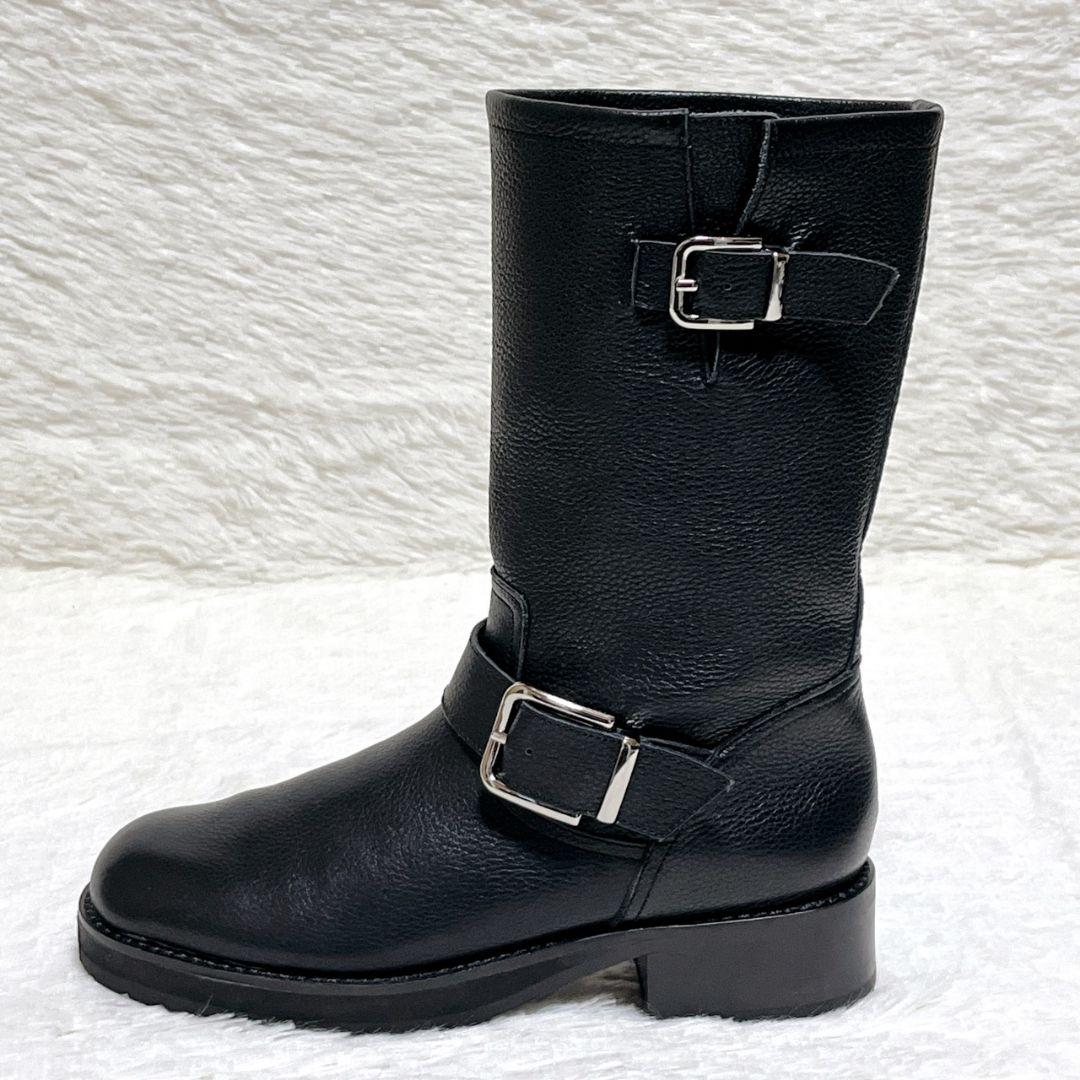 【極美品】ルタロン ミドル丈 ブーツ 22.5 エンジニア 黒 シボ感 金具