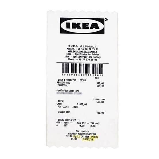 IKEA Virgil a log markerad レシート　ラグ