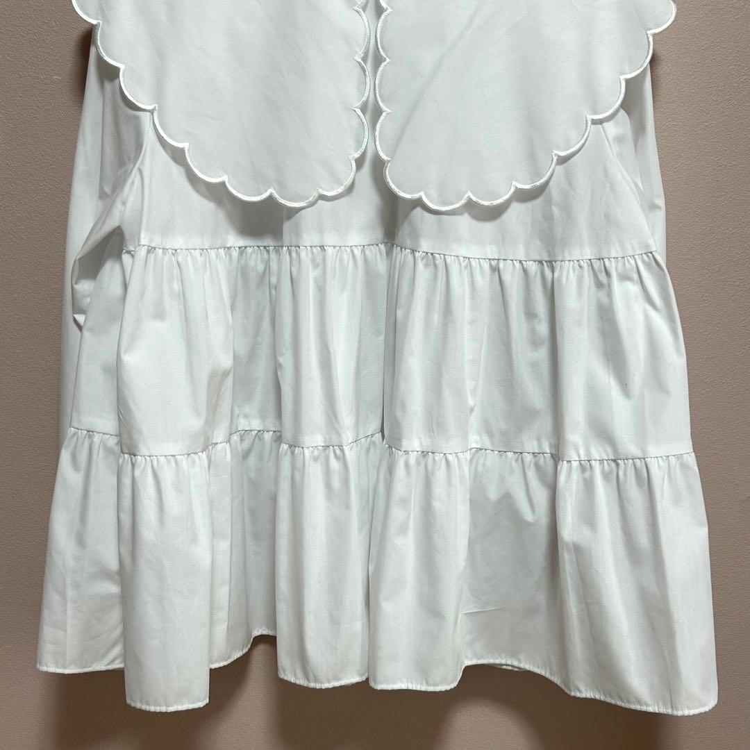 美品✨ yori 【Free size】 スカラップロングスリーブブラウス 白