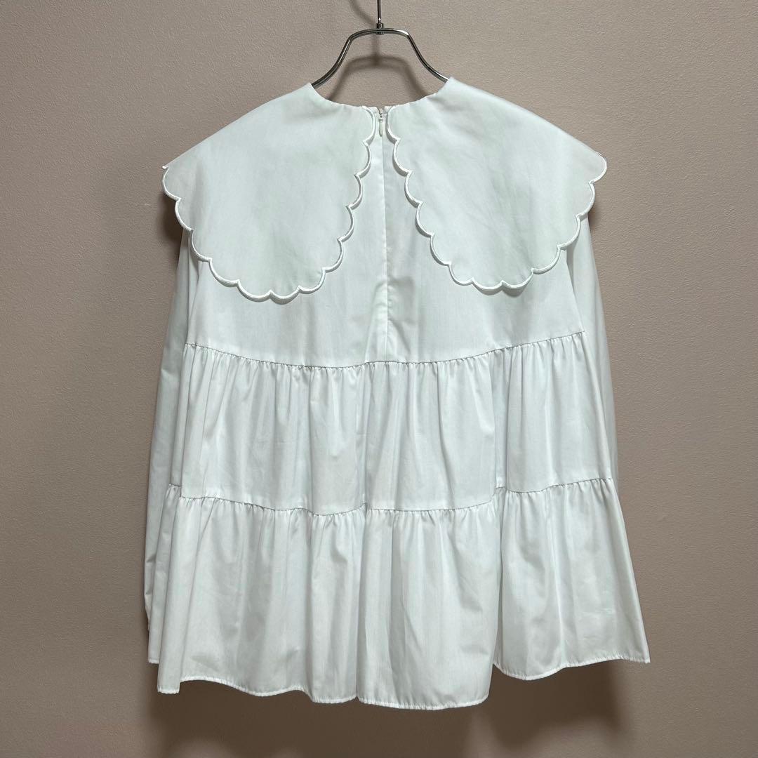 美品✨ yori 【Free size】 スカラップロングスリーブブラウス 白
