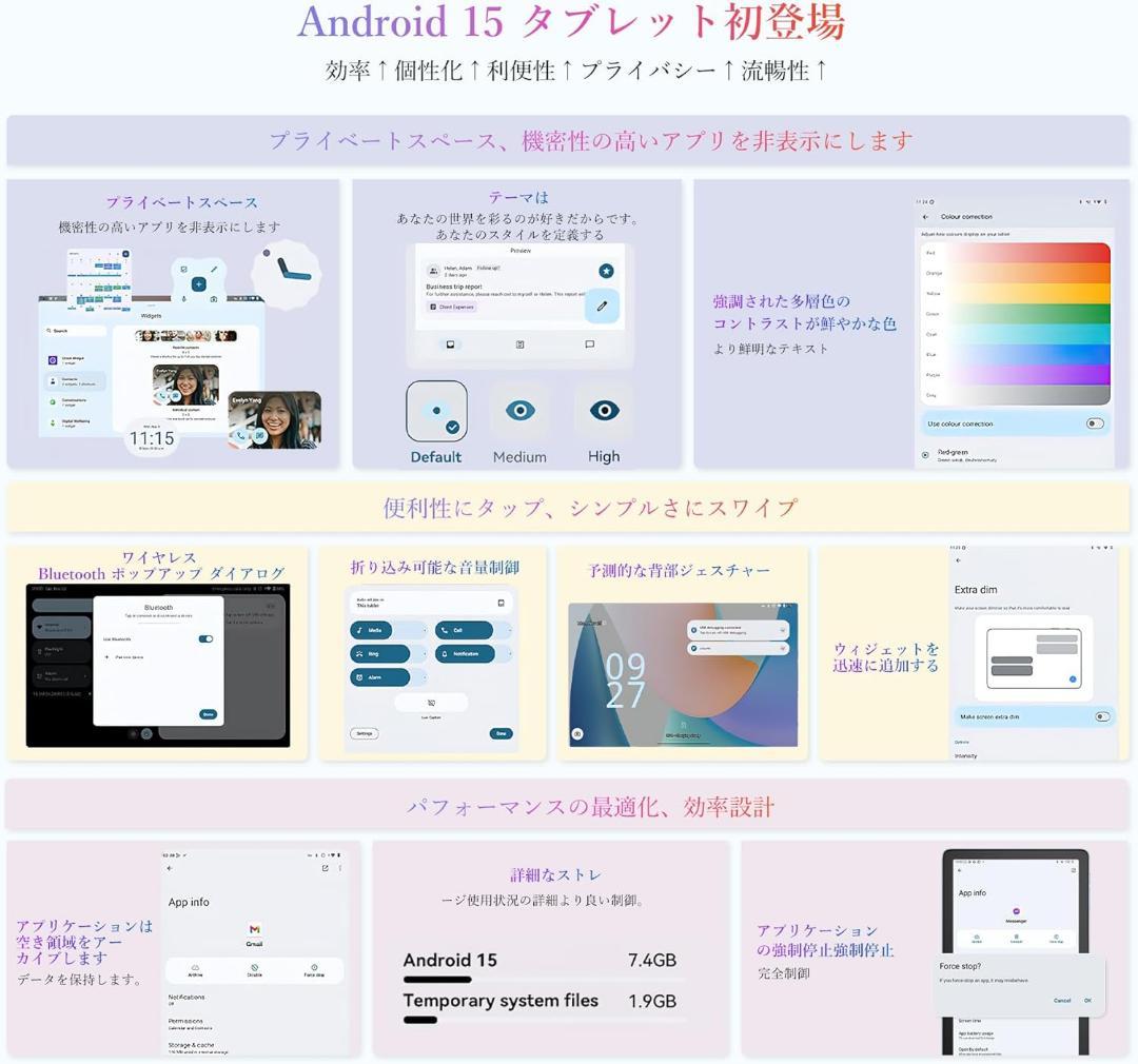 【Android 15 タブレット 12インチ 2K IPS大画面】 Black