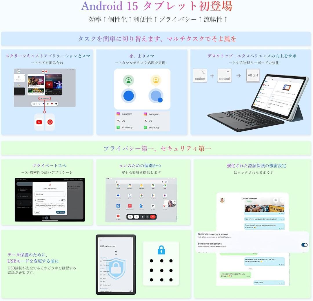 【Android 15 タブレット 12インチ 2K IPS大画面】 Black