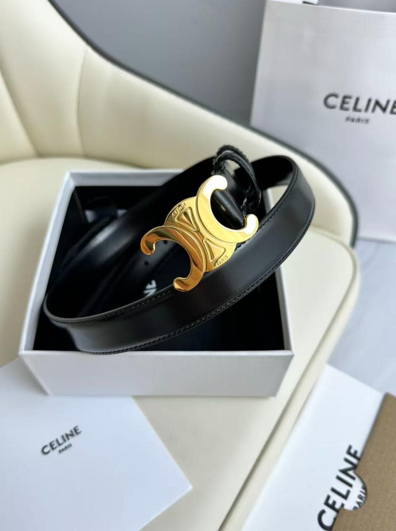 セリーヌ ベルト celine レディース 黒 ゴールドロゴ