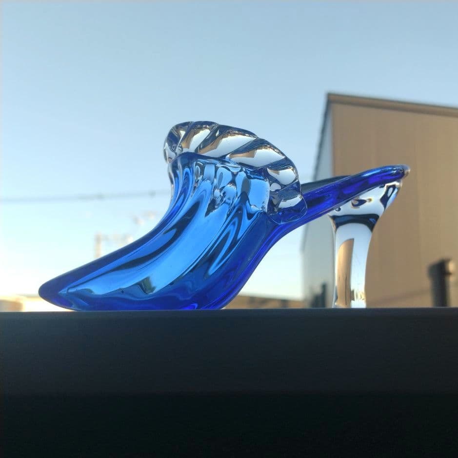 イタリア Murano ムラーノ ガラス オブジェ 置物 靴 ブルー ハイヒール