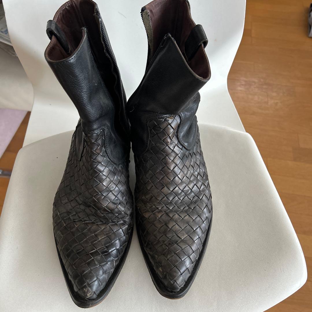 ブッテロ　40 レザー編み込みデザインブーツ