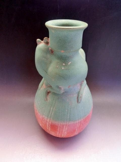 花瓶■唐物馬乗箆目青釉瓶 古い花器 花入 古玩 中国 古美術 時代物 骨董品■