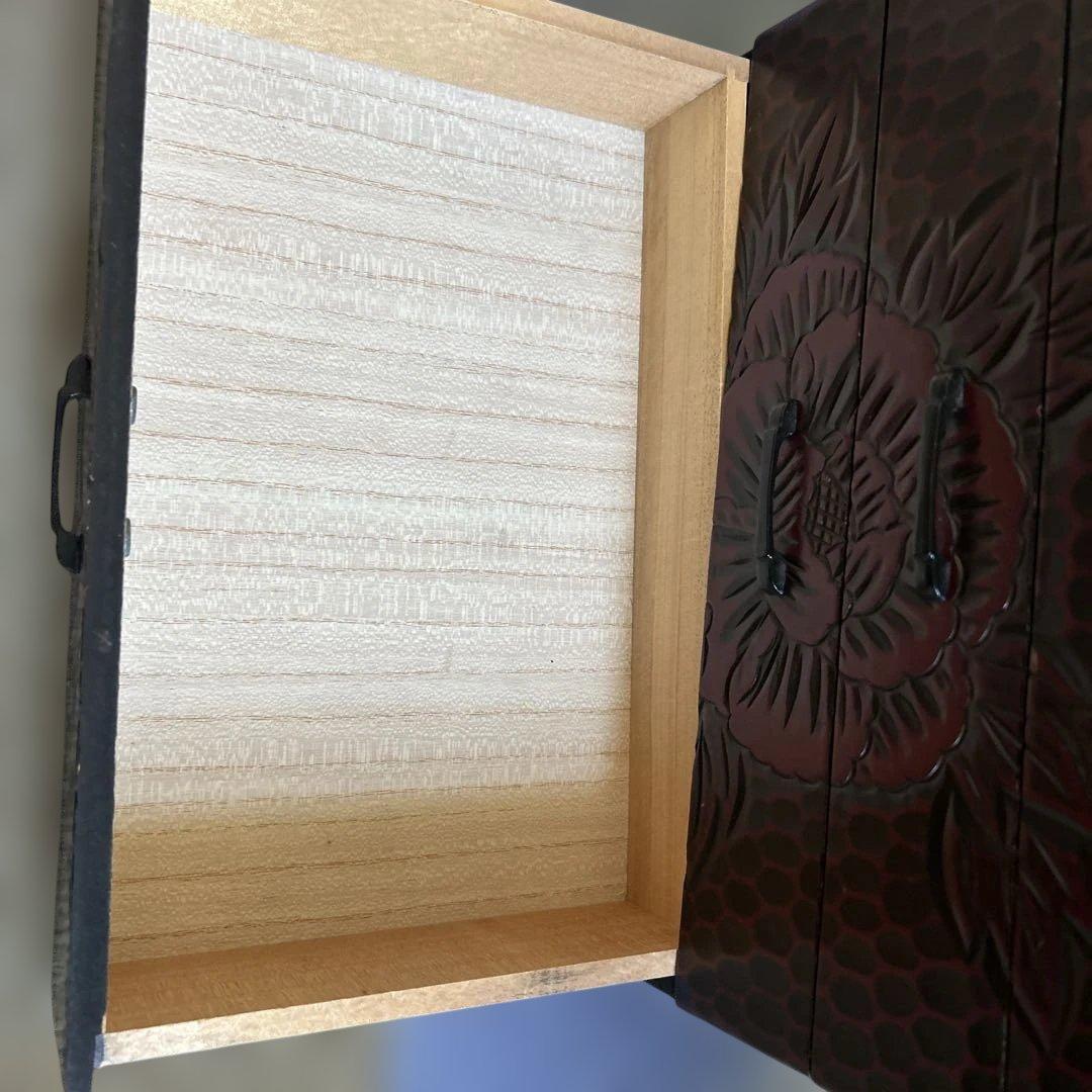 鎌倉彫り木製木彫り漆塗り裁縫箱