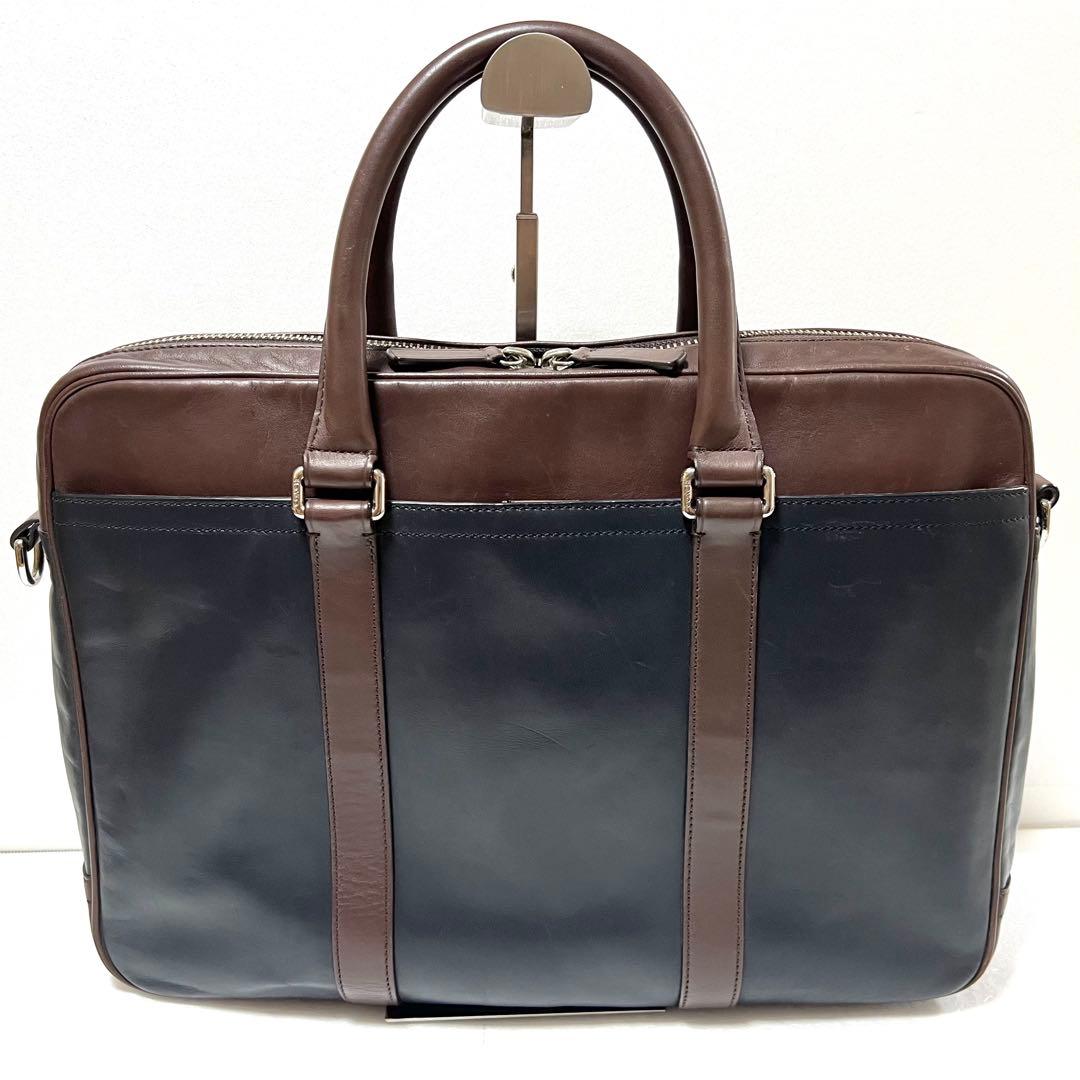 【良品】COACH コーチ ビジネスバッグ ネイビー×ブラウン 71066
