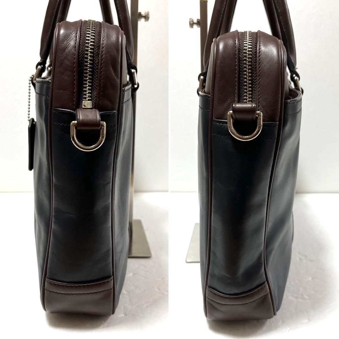 【良品】COACH コーチ ビジネスバッグ ネイビー×ブラウン 71066