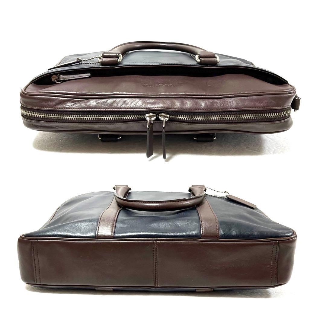 【良品】COACH コーチ ビジネスバッグ ネイビー×ブラウン 71066