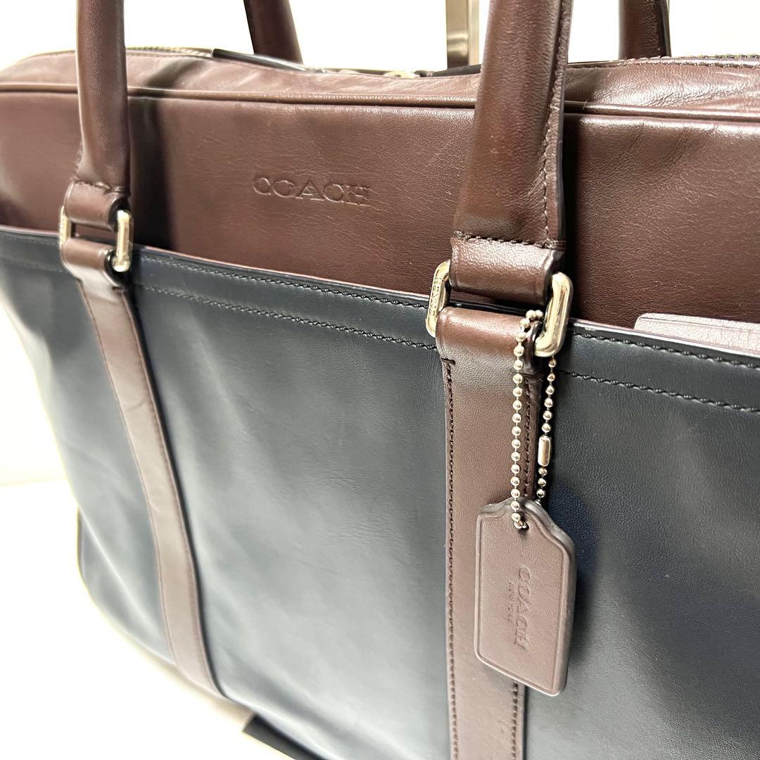 【良品】COACH コーチ ビジネスバッグ ネイビー×ブラウン 71066
