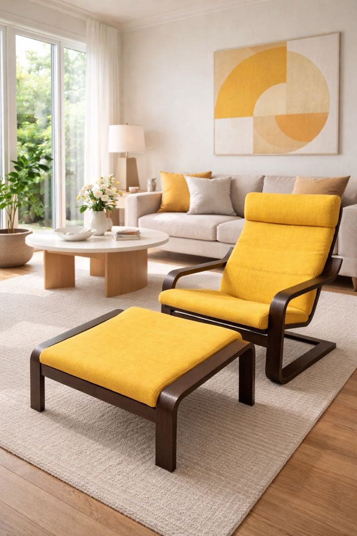 IKEA ポエング イエロー ファブリック 1人掛けソファ セット