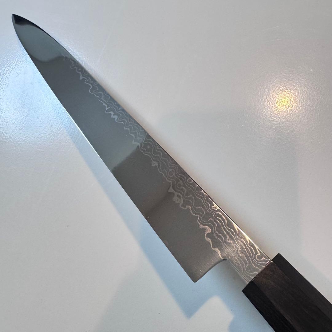 270mm ダマスカス墨流し柳刃包丁 黒檀八角柄 鏡面仕上げ 刺身用