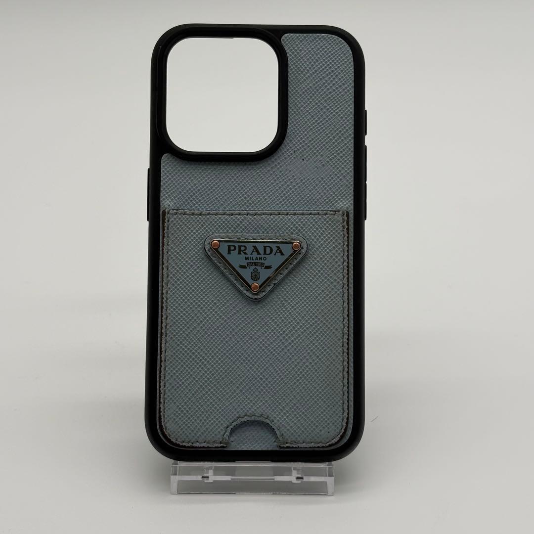PRADA iPhone16pro ライトブルー　サフィアーノ　三角ロゴ