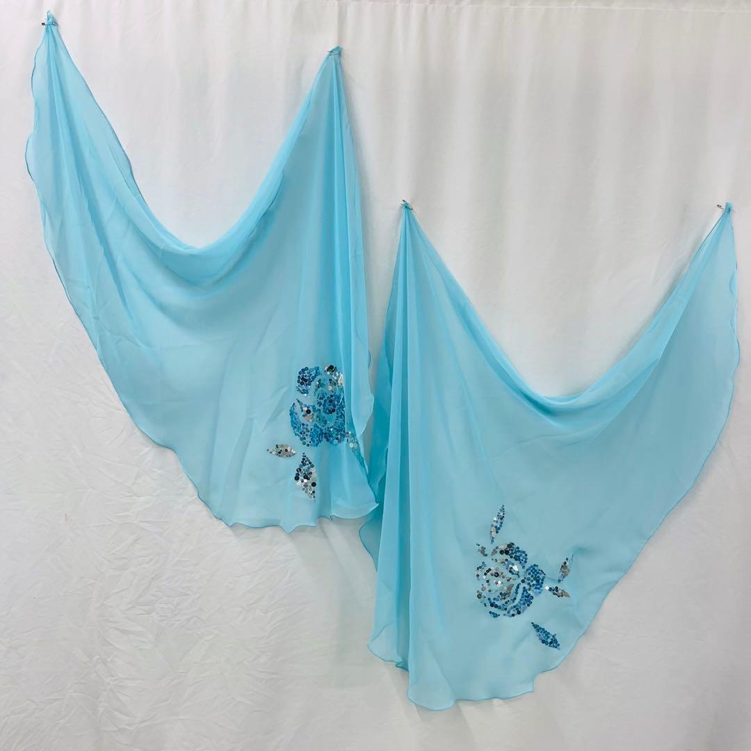水色 シフォン スカーフ ビーズ装飾