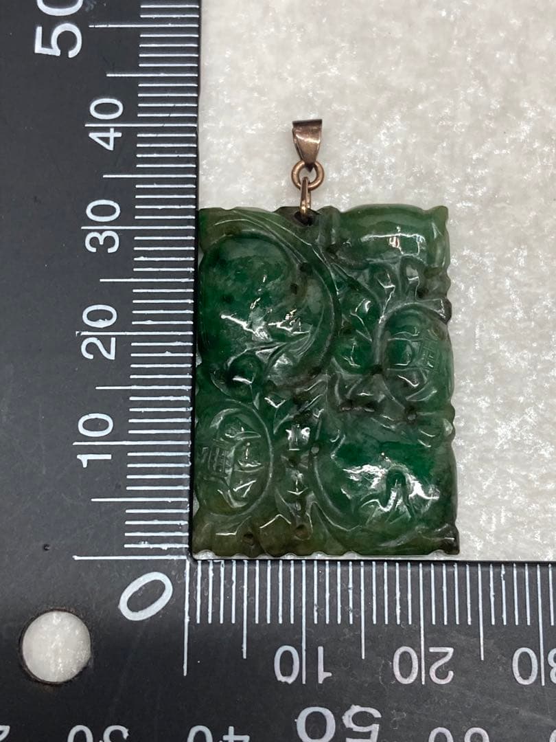 天然 古翡翠 清代 糸引透彫 K10 ペンダント 玉佩 根付