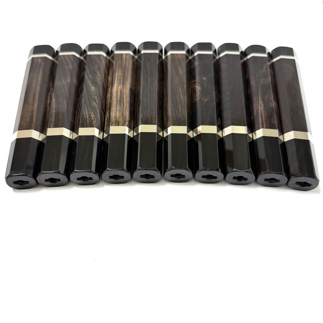 10本セット 二段銀巻 黒水牛角 フグ引き300 黒檀八角柄 フグ引き尺 包丁柄