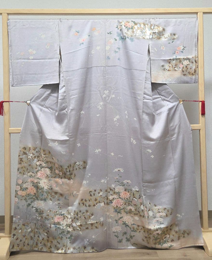 D 京友禅 季節の花々 金銀彩 桜 菊 桔梗 袷 正絹 訪問着 着物