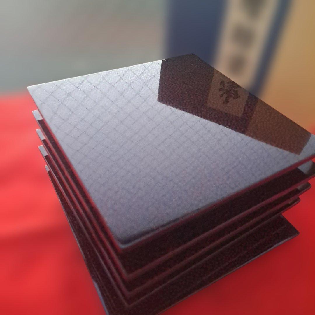 【津軽塗　七々子塗　角銘々皿×5客】堅地　長期保管品