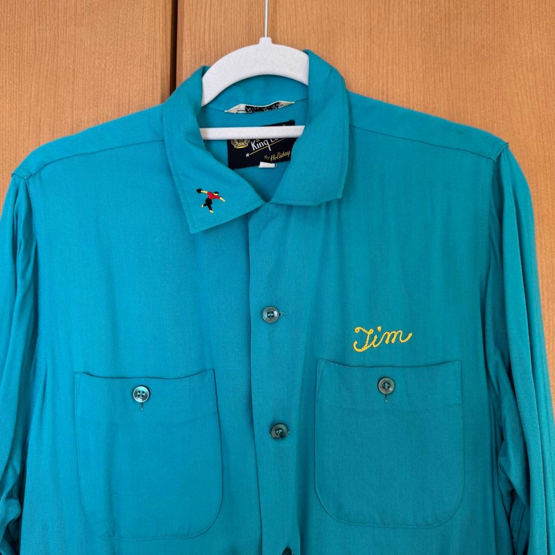 50s 長袖 レーヨン ボーリングシャツ チェーンステッチ アメ車