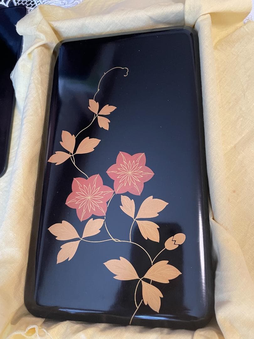 未使用 硯箱 天然木漆器 黒鉄仙蒔絵