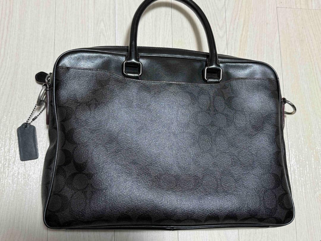 COACH コーチ ビジネスバッグ シグネチャー 黒系 レザー A4収納可