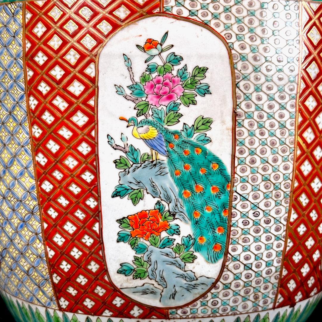 極上絵付け！　明治〜大正期　伊万里焼　十錦手　色絵火鉢　五徳付き