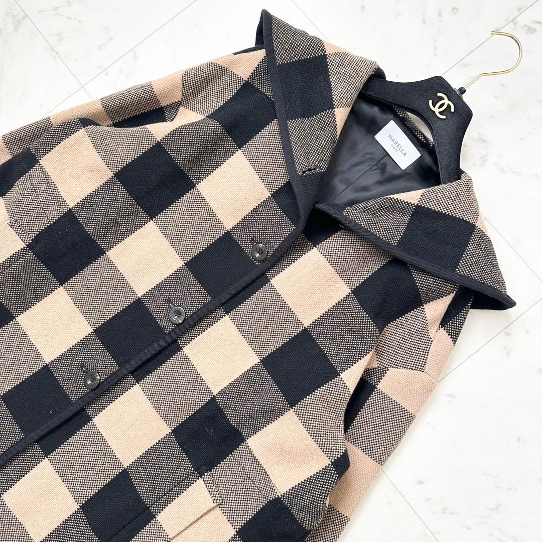 大きいサイズ❤️XL MaxMara マレーラ　フーデットコート　チェック　黒