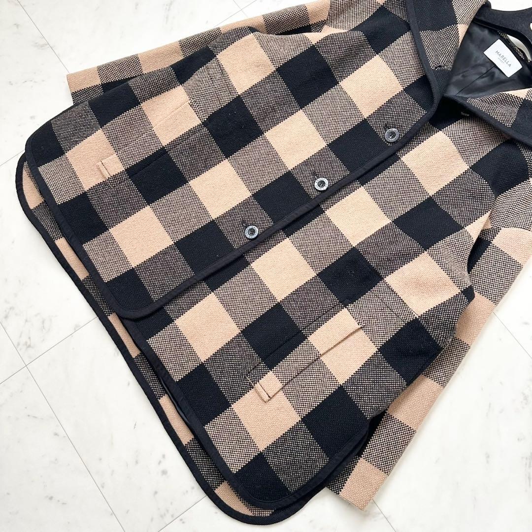 大きいサイズ❤️XL MaxMara マレーラ　フーデットコート　チェック　黒