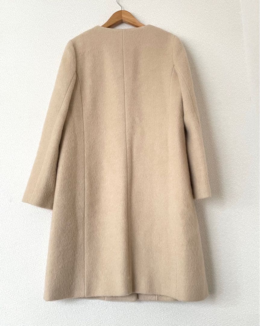 アナイ 38 ウール シャギー　カシミヤ ノーカラー コート