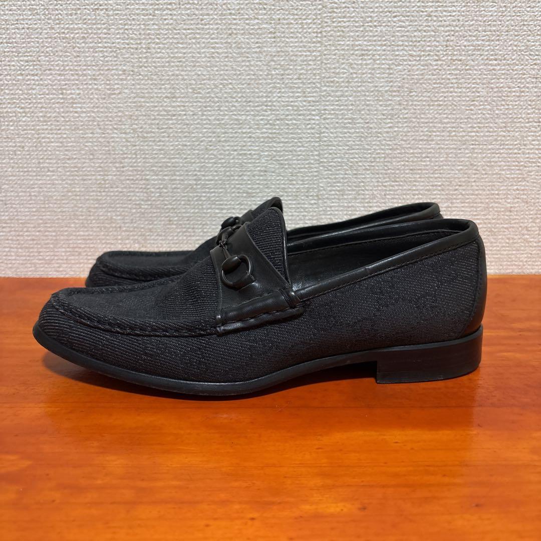グッチ グレー ブラック 24cm 37.5 ビットローファー