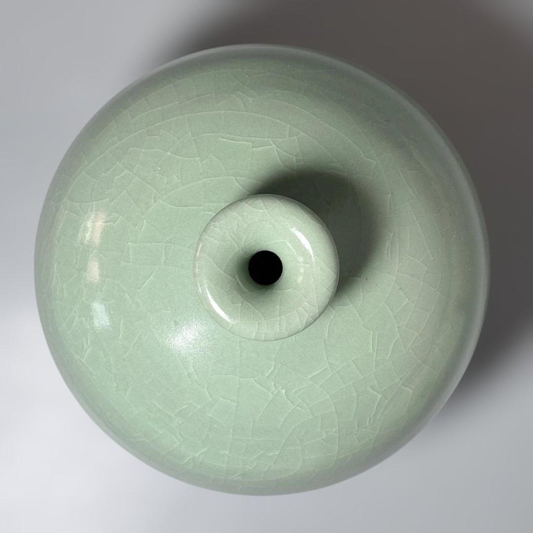 人間国宝　中島宏　本人作　青磁小壺　共箱　本物　翡翠色　究極の青　高16.3cm