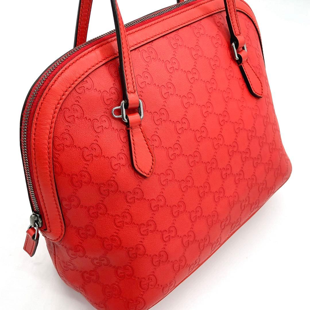 【GUCCI】ハンドバッグ　GG柄　グッチシマ　レザー　レッド
