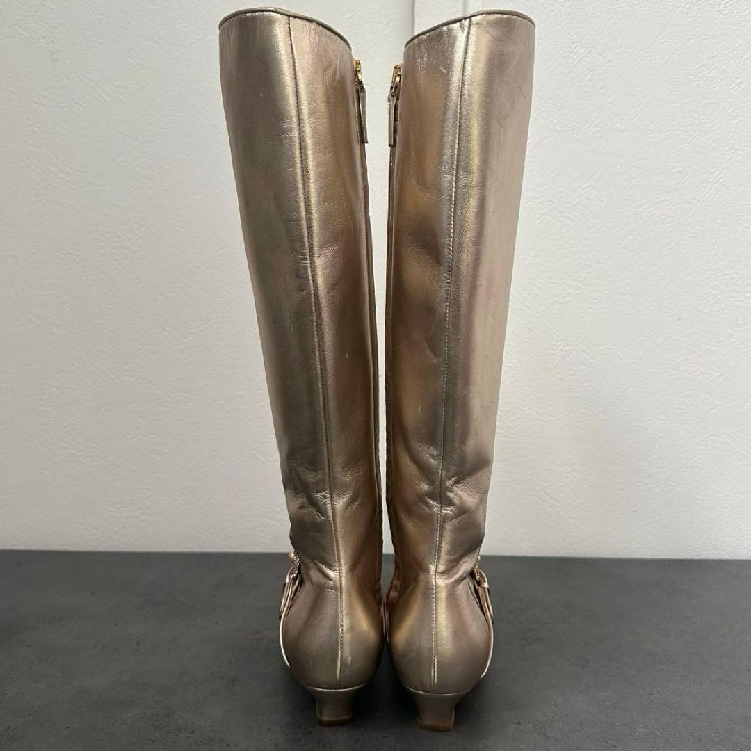 未使用✨Salvatore Ferragamo レザー　ロングブーツ　ゴールド