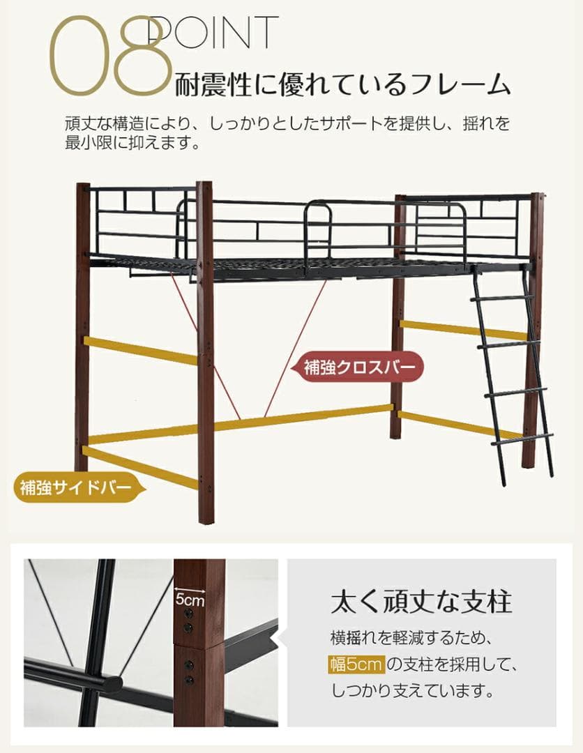 限定赤字価格！！ロフトベッド パイプベッド 耐荷重150kg NATURAL