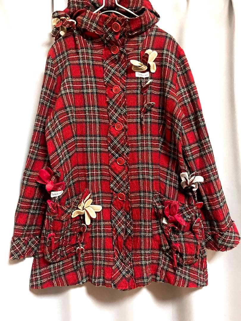 POTECHINO 立体モチーフロゴタータンチェックウールシャツジャケットさえら