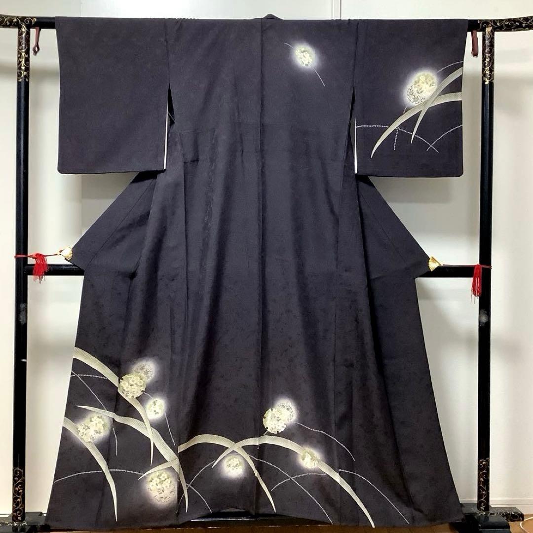 【惣次郎】おすすめ！人気の単衣！正絹訪問着〜焦茶色地に芝・雪輪〜