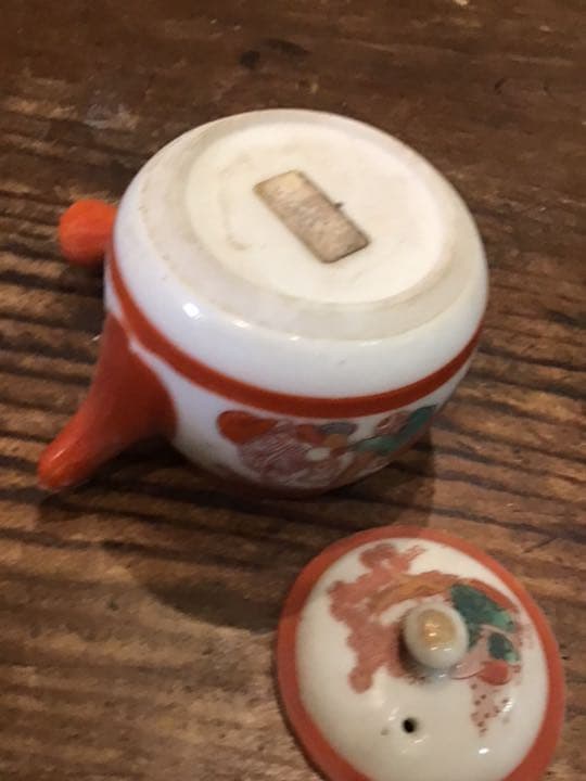 越中丸山焼　赤絵茶唐人画急須　江戸時代　九谷焼派生窯