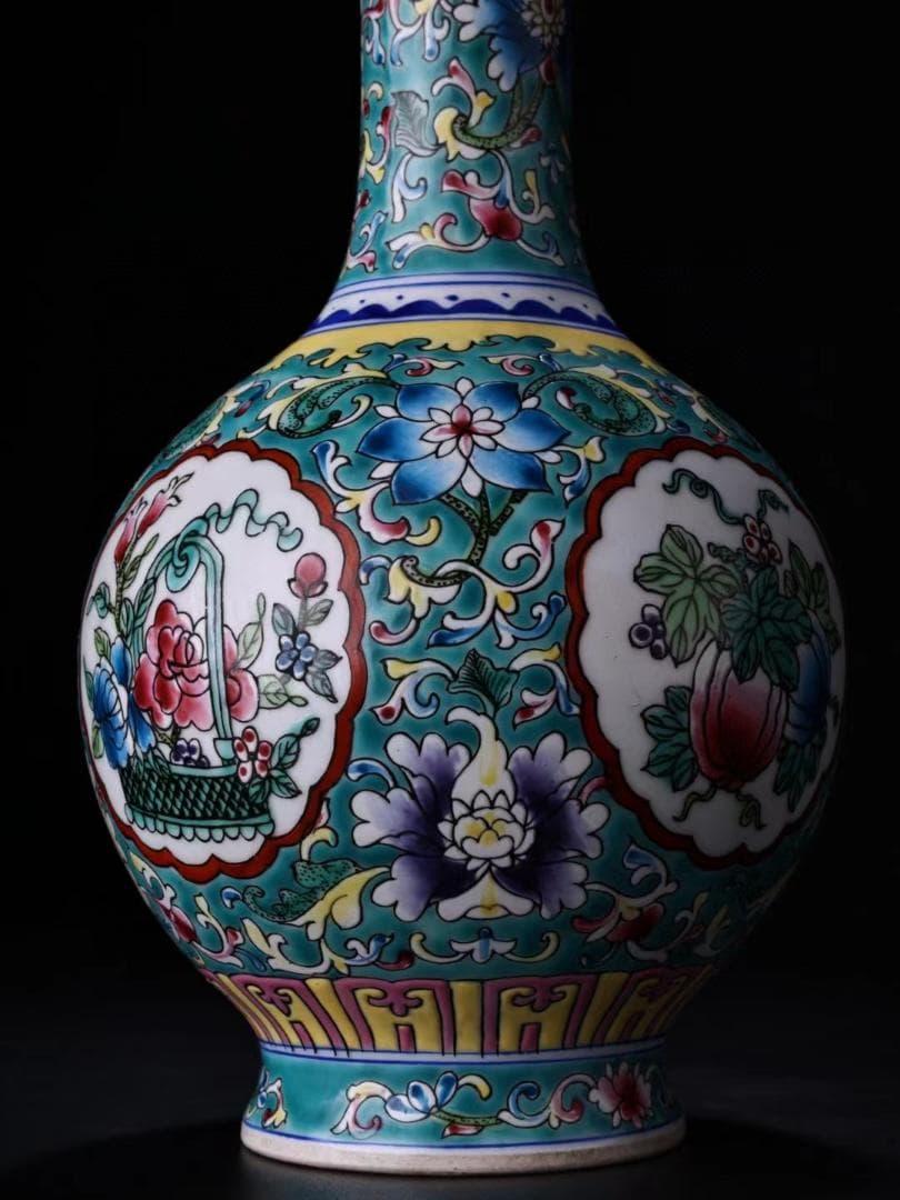 中国古美術・旧蔵珐琅彩瓷器花瓶・純手描き・茶道具・置物・観賞瓶・文房具·時代物