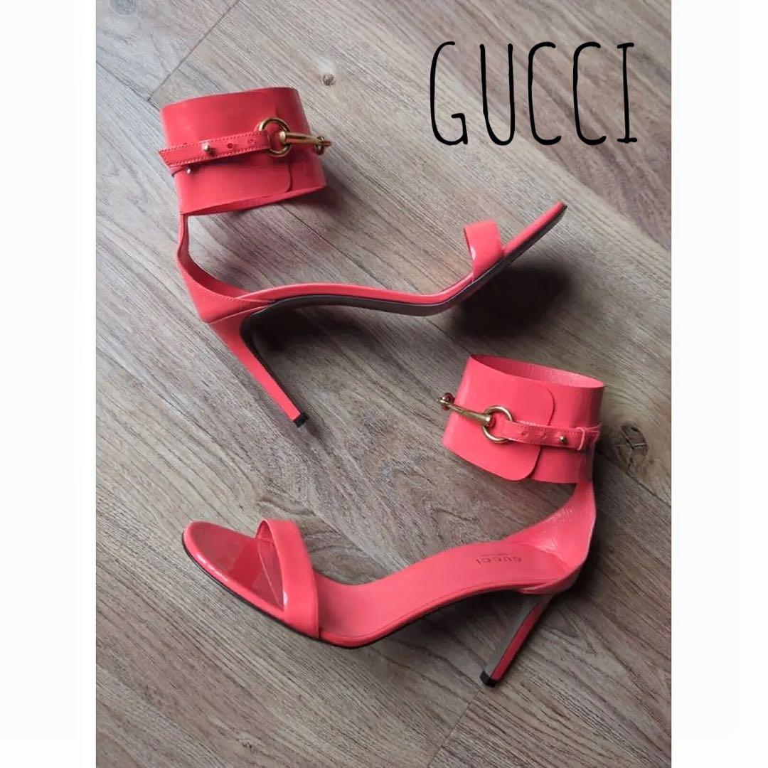 GUCCI ホースビット エナメル ヒール サンダル ピンク 35
