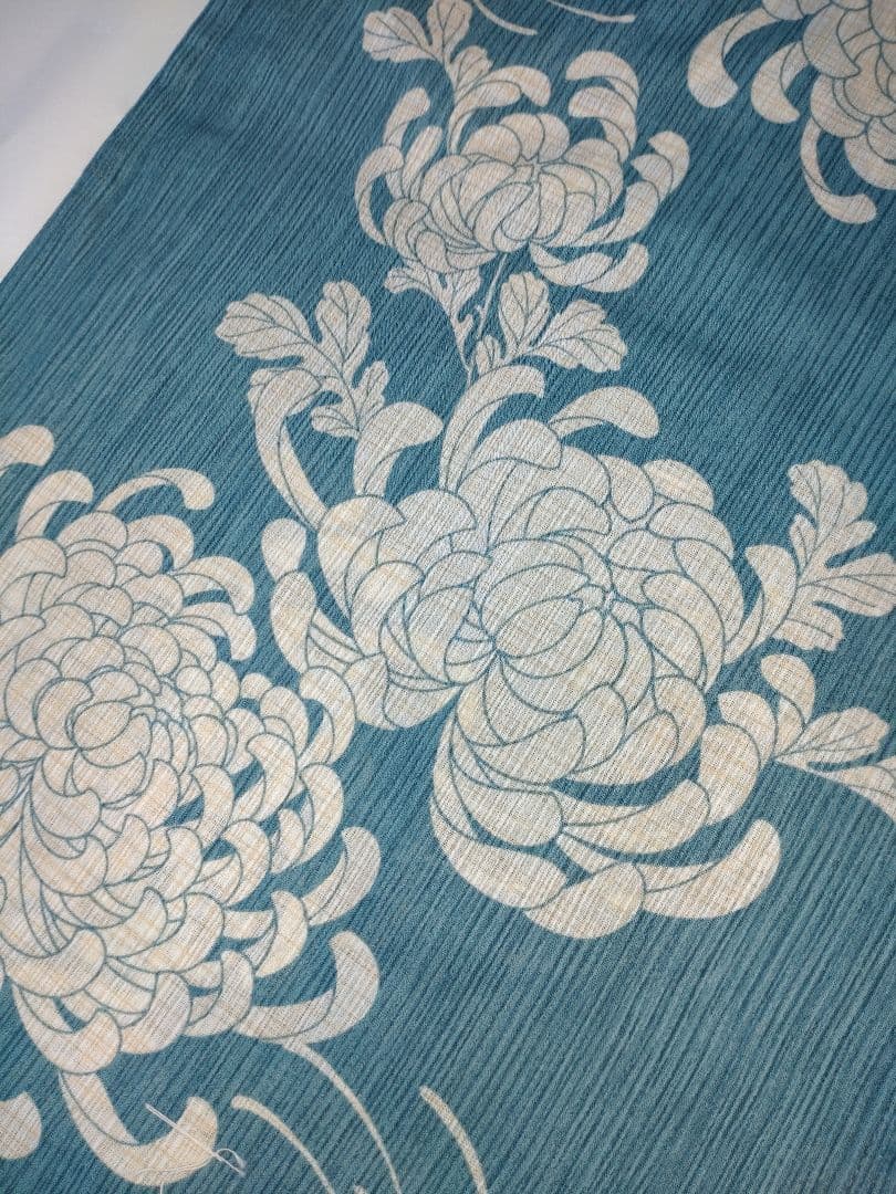 ✿新品未使用　綿麻浴衣　ターコイズブルー　大人浴衣　碧色　菊